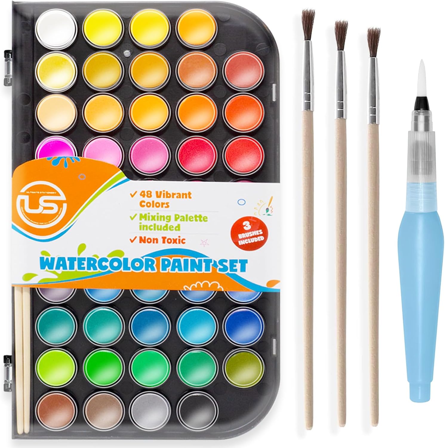 Watercolor Paint Set 48 Colors with Brushes
